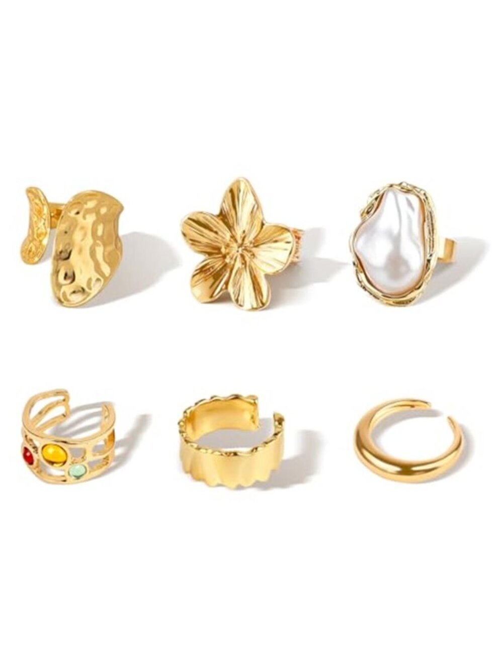 Stackable Gold Rings Set 6PC Adjustable